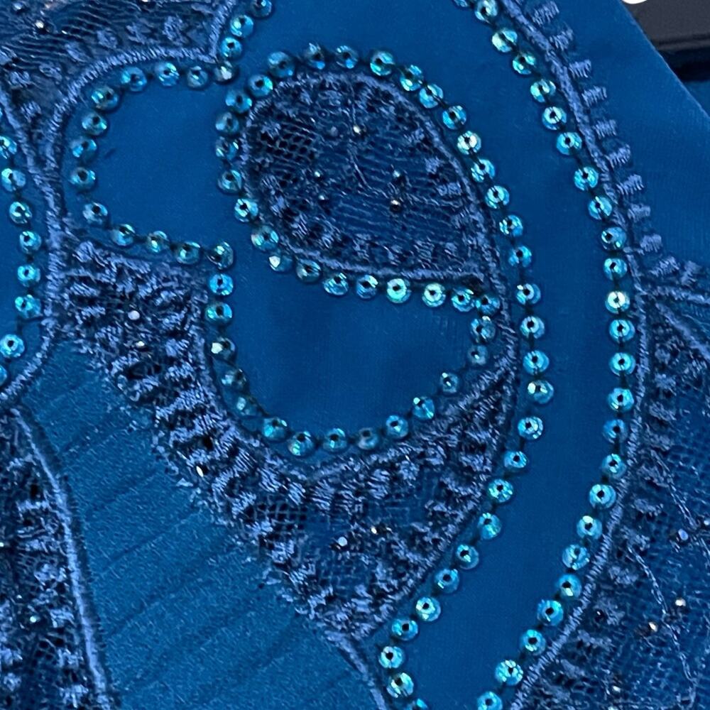 Sachin & Babi NEW Size 10 Moroccan Blue Crepe Embroidered Wren Cape Maxi Gown - Picture 7 of 12